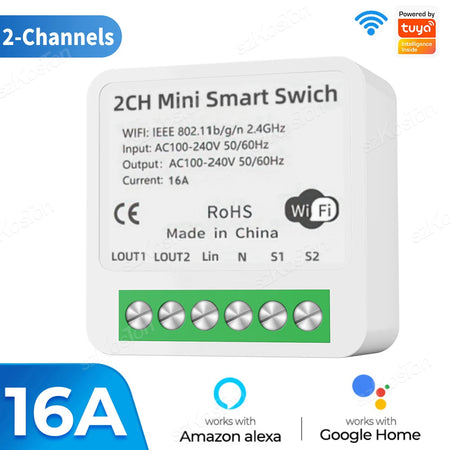 Tuya WiFi Smart Switch 16A - Remote Control &amp; Voice Activation Module 2CH WiFi