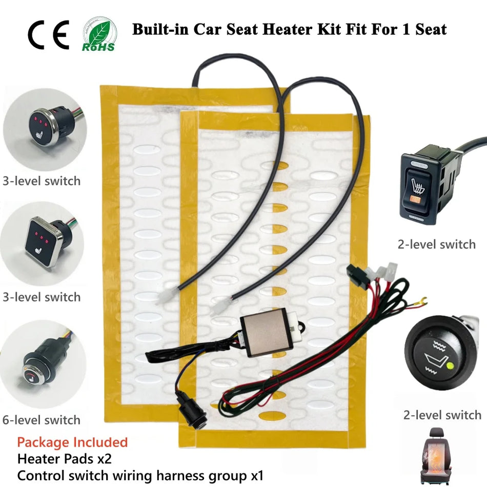 12V Car Seat Heater Kit with Alloy Heating Pads and Built In Switch