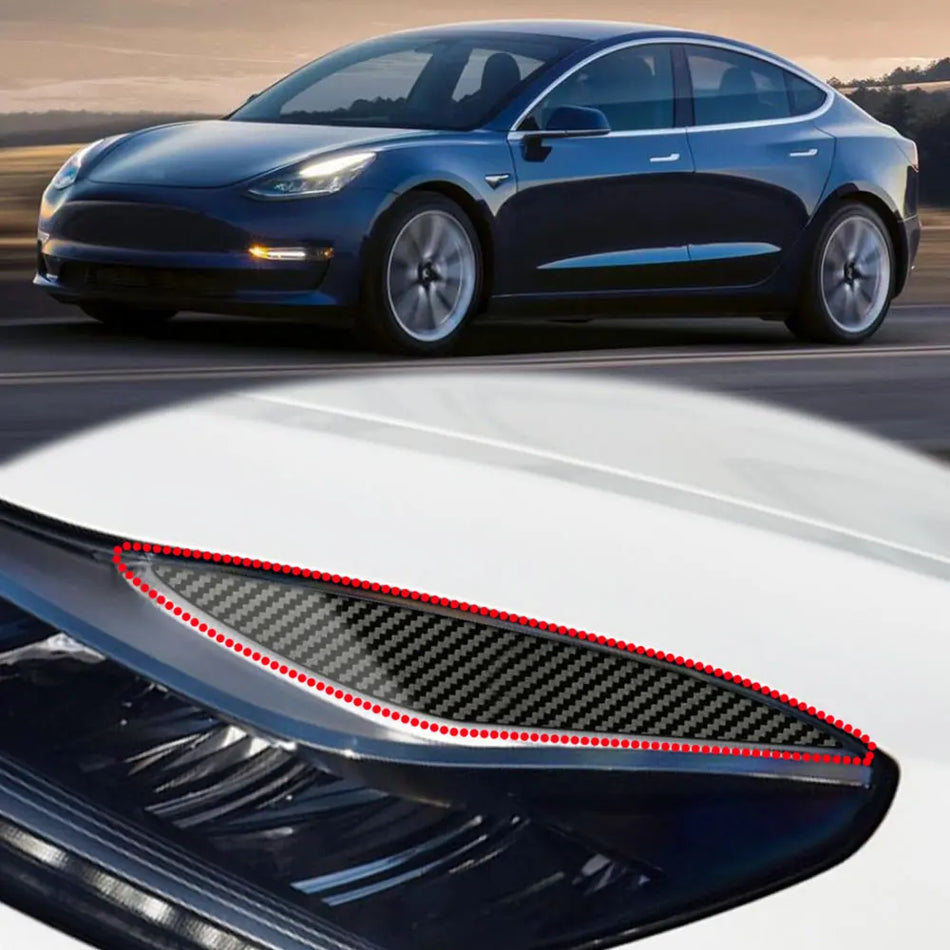 Tesla Model 3 and Model Y Žibintų Apdailos Dangtelis ABS Juodas Anglies Pluošto Išvaizda