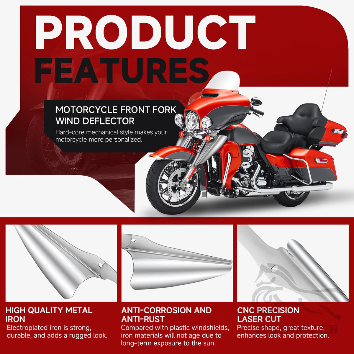 Chrome Fork Front Wind Deflector &ndash; Durable Chrome Finish