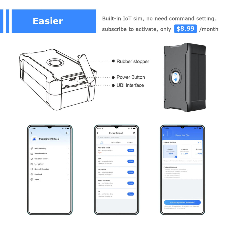 Wanwaytech Přenosný GPS Tracker s 6000mAh Baterií pro Auta a Motocykly