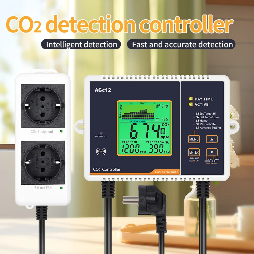 EU US Plug CO2 Detector 0-5000PPM Air Monitor &ndash; LCD Display
