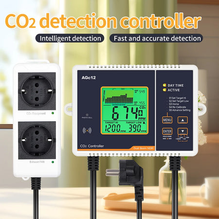 EU US Plug CO2 Detector 0-5000PPM Air Monitor &ndash; LCD Display