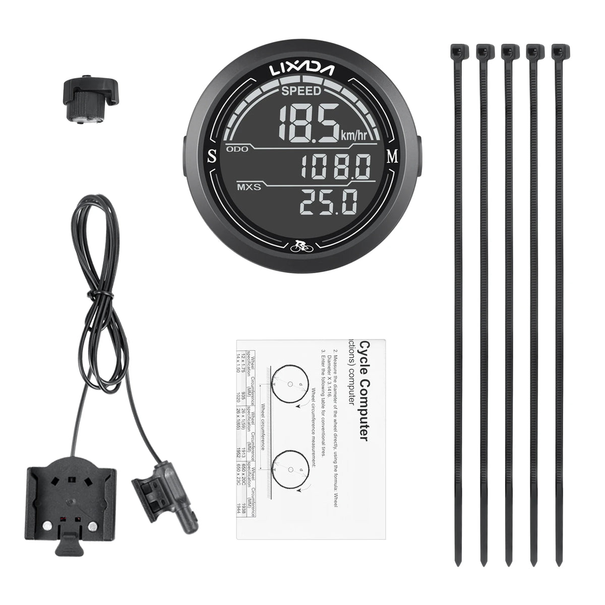 Lixada Wired Bike Speedometer Round &ndash; Waterproof IPX6 Black Screen