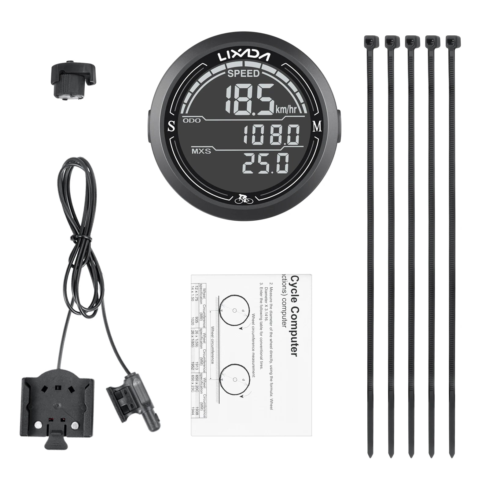 Lixada Wired Bike Speedometer Round &ndash; Waterproof IPX6 Black Screen