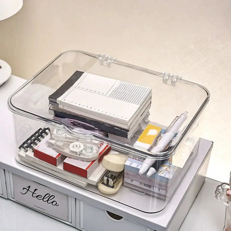 Plastic Storage Box, Covered Storage Box, Flip Top Desktop Storage Container, Office Supplies, Stationery, Cosmetics Storage by InterCyprus Trading Ltd