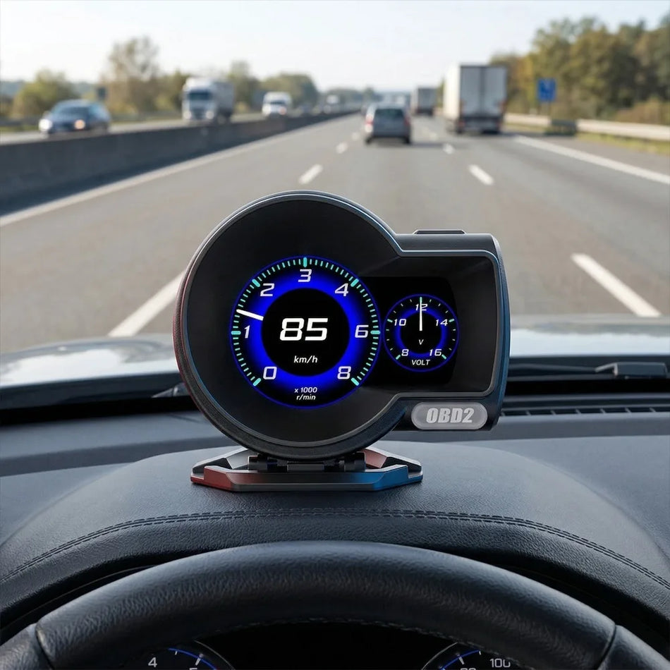 F8 HUD OBD Head-Up-Display mit Geschwindigkeitsmesser, Wassertemperatur und Druck