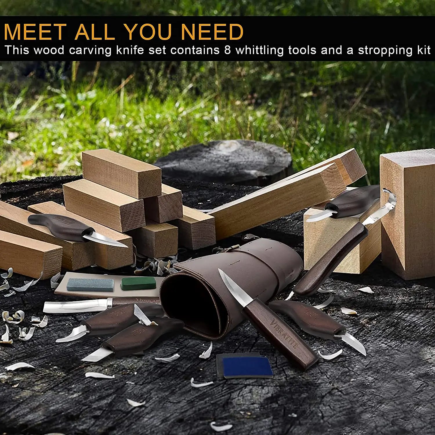 Deluxe 15PCS Wood Carving Tool Set by VIBRATITE for Beginners and Enthusiasts