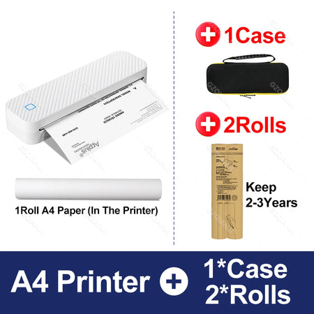 Inkless Portable A4 Thermal Printer &ndash; Bluetooth Printing add 1case 2rolls