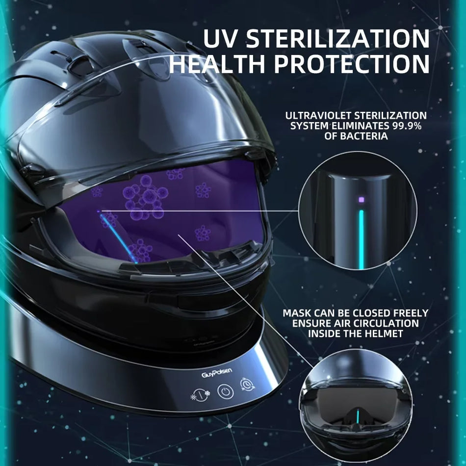 Asciugatore per casco motociclistico intelligente con sterilizzazione, rimozione della polvere, illuminazione ambientale