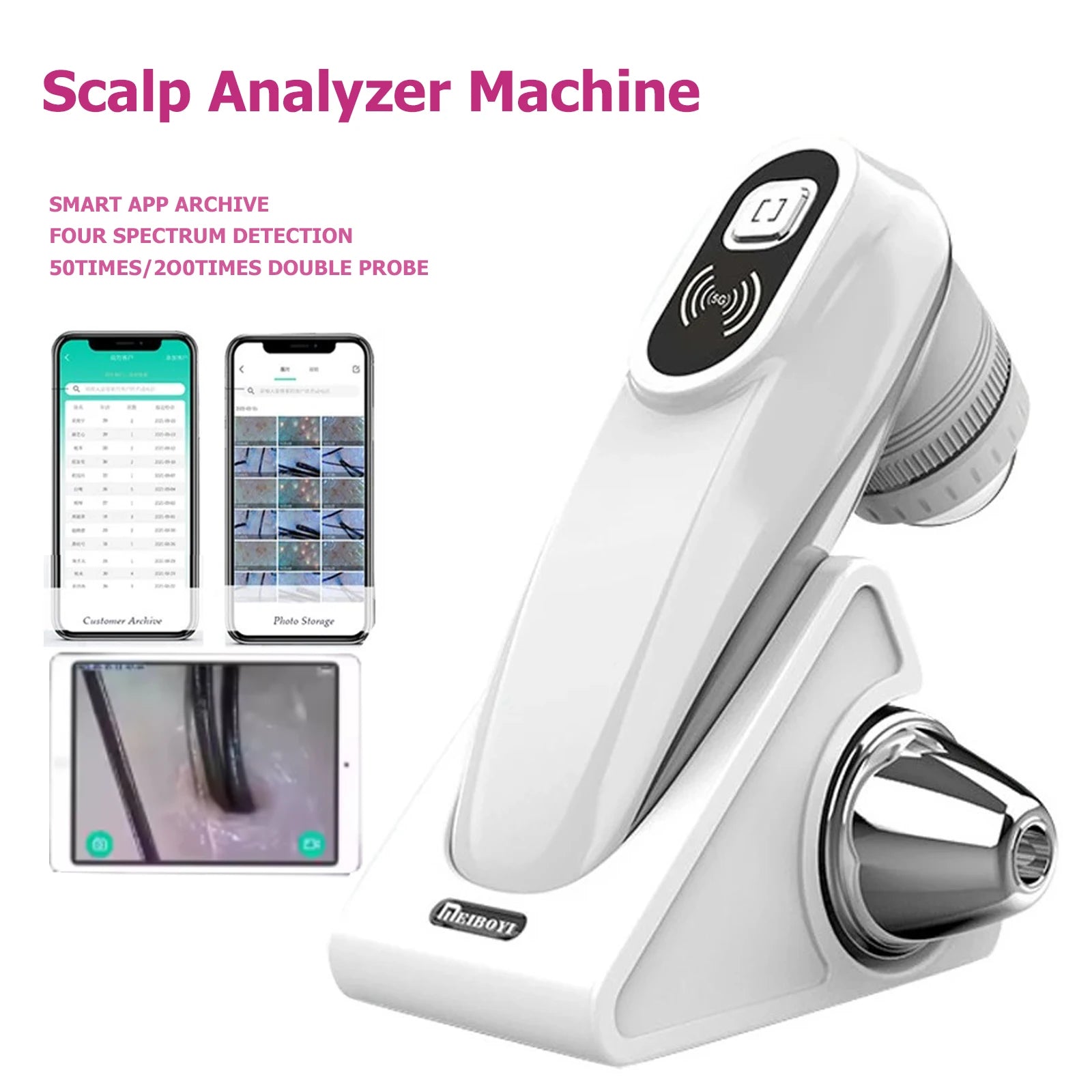 WIFI Scalp Skin Detector 50X200X - HD 5G WiFi Follicle Scan