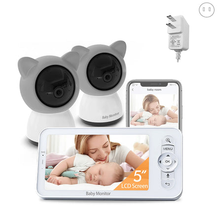 Babystar 5-Inch LCD Baby Monitor &ndash; Dual Camera Split Screen Support US Plug