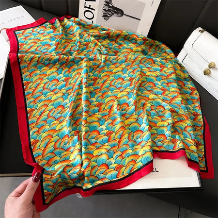 HVATILAWC 70X70cm Big Square Silk Scarf &ndash; Elegant Vintage Print Design FJ858-2 / 70X70cm