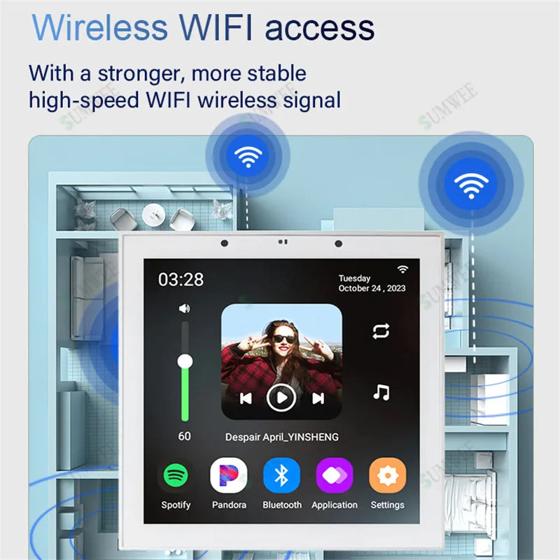 4 collu Tuya viedā sienas pastiprinātāja ar Android 11, WiFi, Bluetooth, skārienekrānu