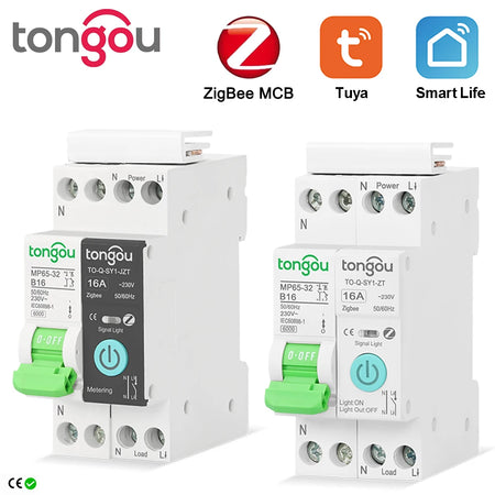 TONGOU TUYA Zigbee Smart Circuit Breaker with Metering, 16A/32A, Remote Control 32A / Black with metering