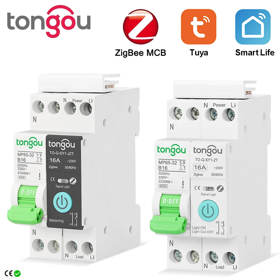 TONGOU TUYA Zigbee Smart Circuit Breaker with Metering, 16A/32A, Remote Control 32A / Black with metering