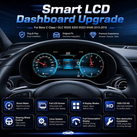12.3 "LCD Digital Dashboard Cluster Wireless CarPlay Android Auto For Mercedes Benz C/GLC W205 S205 W253 2015-2020 With HDMI BT by InterCyprus Trading Ltd