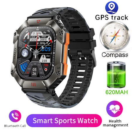 Men's Smart Watch for Android &amp; iOS - 2023 Waterproof Military Fitness Tracker with AI Voice &amp; Bluetooth Black camouflage