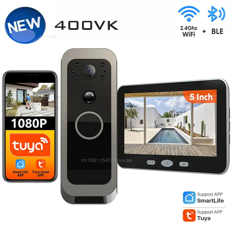 Tuya Wireless Doorbell Outdoor 5 Inch Screen &ndash; PIR Motion