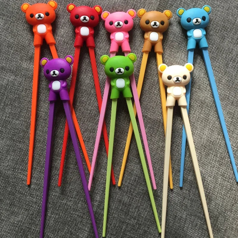 🟠 1 Pair Multi Color Cute Bear Panda Cat Learning Training Chopsticks For Kids Children Chinese Chopstick Learner Gifts