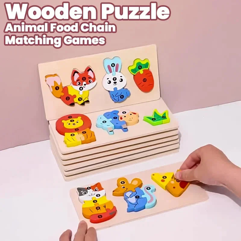 Wooden Food Chain Matching Puzzle Lion Bear &ndash; Educational