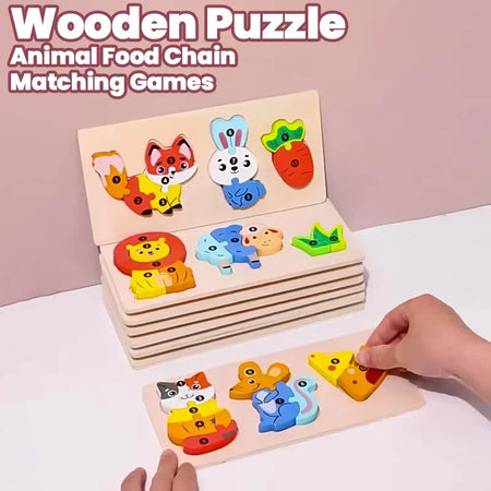 Wooden Food Chain Matching Puzzle Lion Bear &ndash; Educational