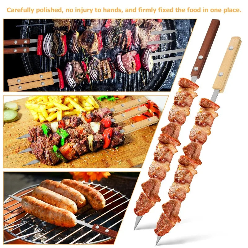 Premium Stainless Steel BBQ Skewers - Perfect for Shish Kebab and Grilling