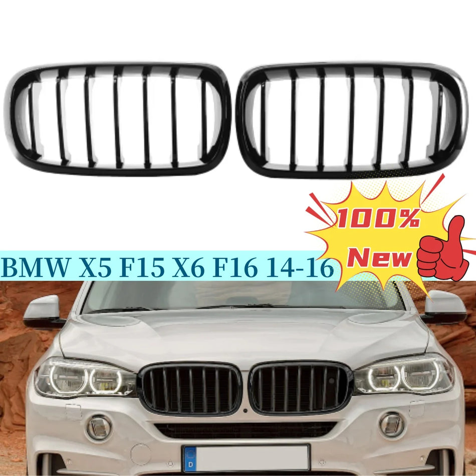 Front Grille for BMW X5 X6 2014-2016 Gloss Black Kidney Racing Style, Direct Fit