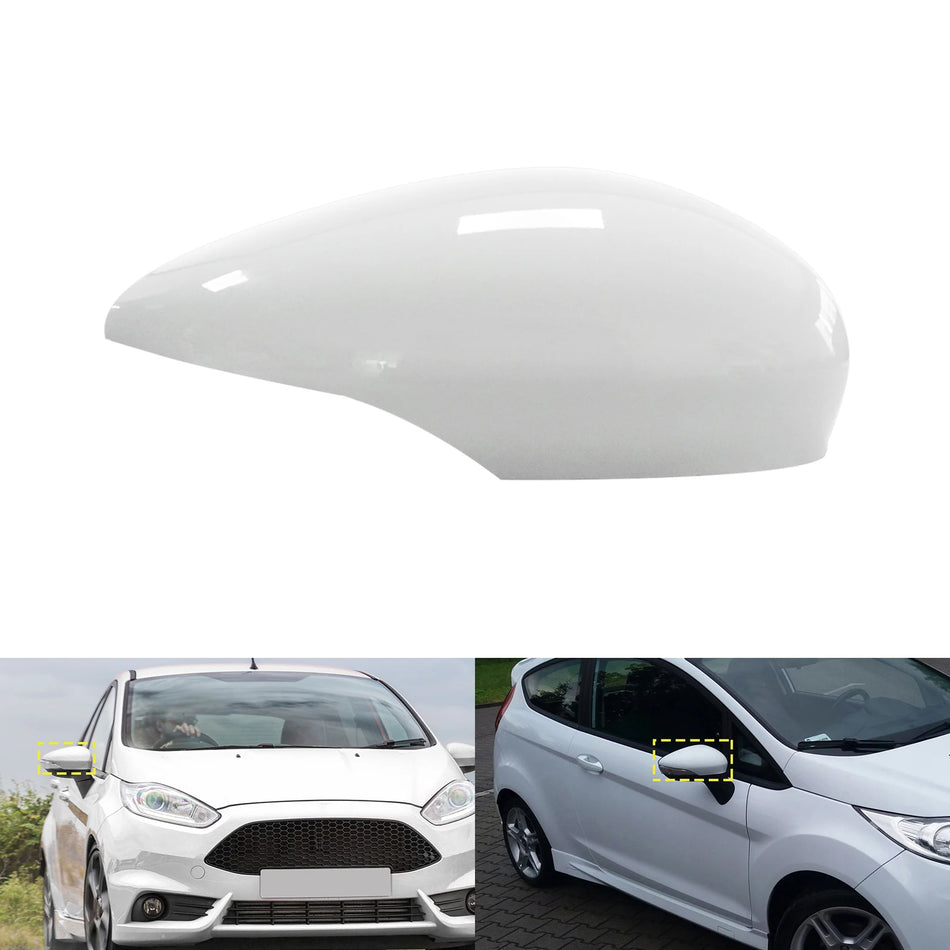 Wing Mirror Cover Cap Direct Replacement for Ford Fiesta MK7 Right Door in Frozen White ABS Plastic