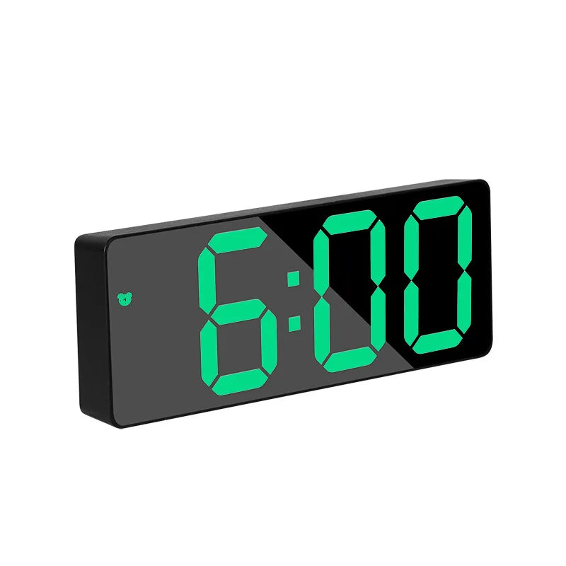 Curved Screen LED Digital Alarm Clock with Temperature and Calendar Black and Green