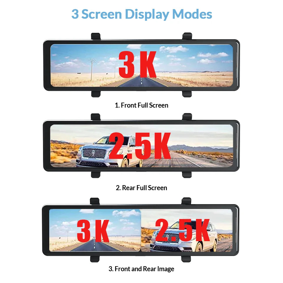 Acceo Car DVR 3K Rear View Mirror - 2.5K Dual Lens GPS