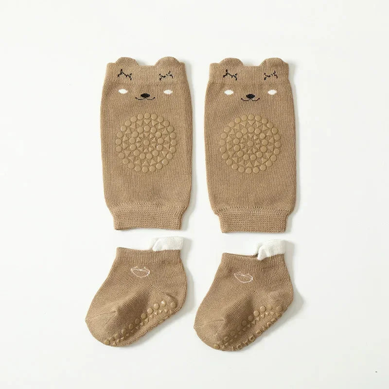 Kids Knee Pads And Anti Slip Socks Set &ndash; Crawling Safety dark khaki / M 1-3Y 12-14cm
