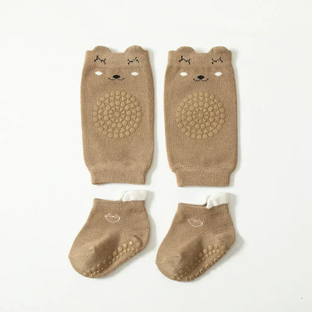 Kids Knee Pads And Anti Slip Socks Set &ndash; Crawling Safety dark khaki / M 1-3Y 12-14cm