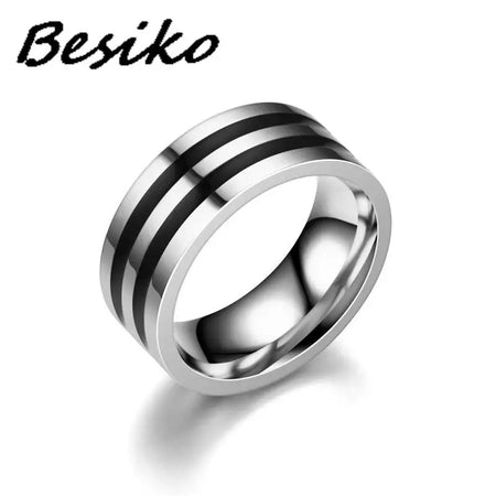 Besiko Polished Stainless Steel Groove Wedding Band Ring for Couples 2 / 13