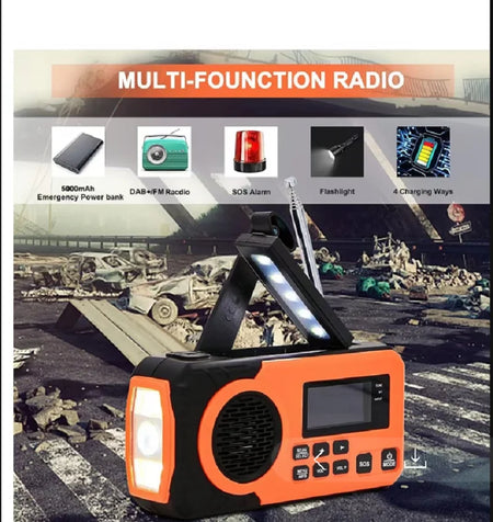 DAB Plus FM Digital Radio &ndash; Solar Emergency SOS Power Bank Orange / CHINA