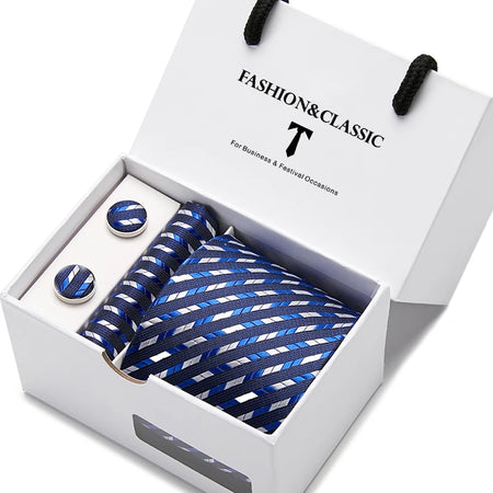 VanGise Blue Dot Tie Set with Pocket Square and Cufflinks for Men SB38