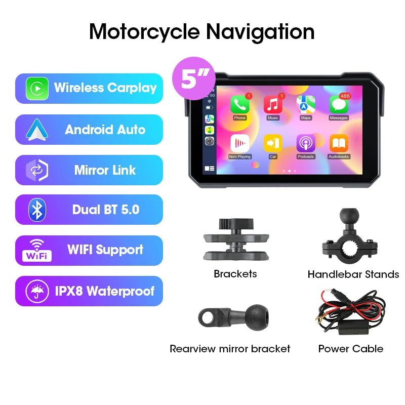 Srnubi 6.25 Inch Moto DVR GPS Motorcycle Navigator &ndash; Wireless CarPlay and Android Auto Support Moto Player Not DVR / None