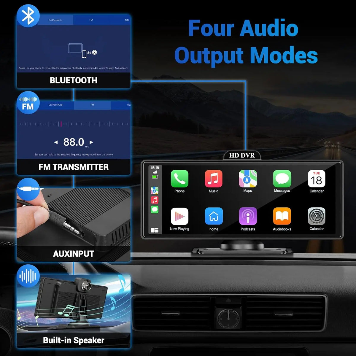 Srnubi 11.26 Inch 4K DVR Dash Cam &ndash; Wireless CarPlay and Android Auto with Dual Lens Recording