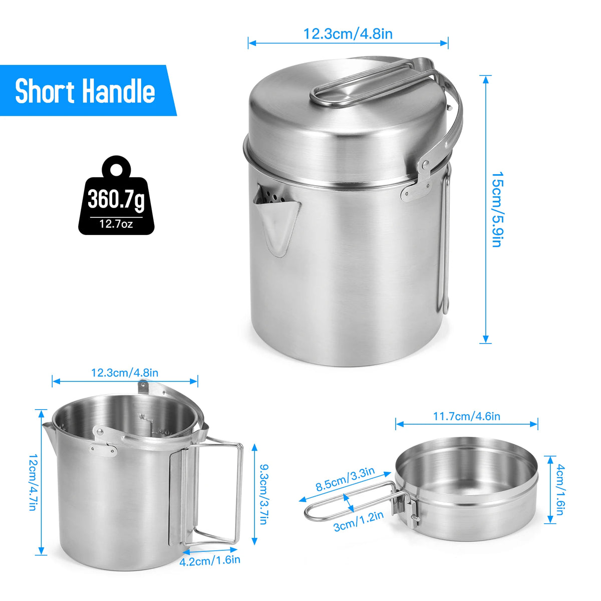 Stainless Steel Camping Kettle 1L &ndash; Foldable Handle