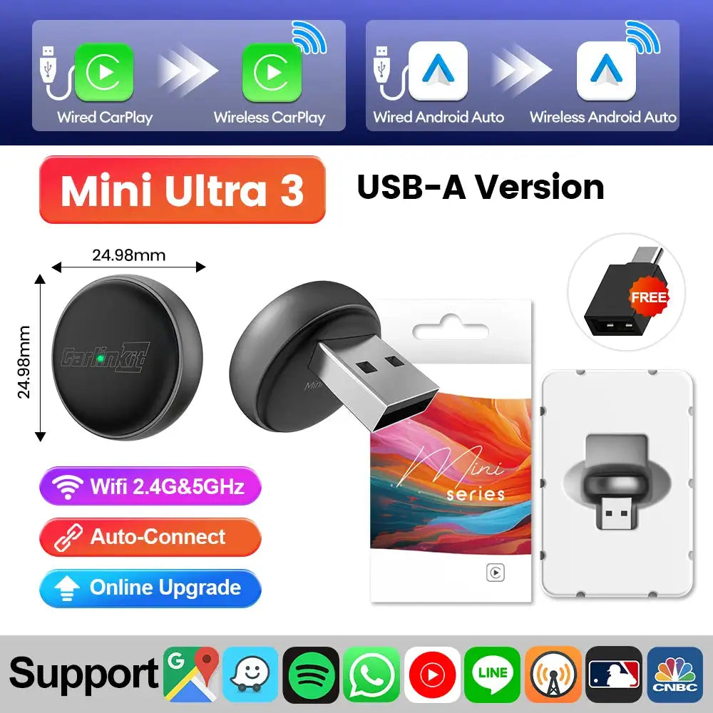 Carlinkit 2 In 1 Wireless CarPlay Adapter USB A Type C Mini Ultra 3