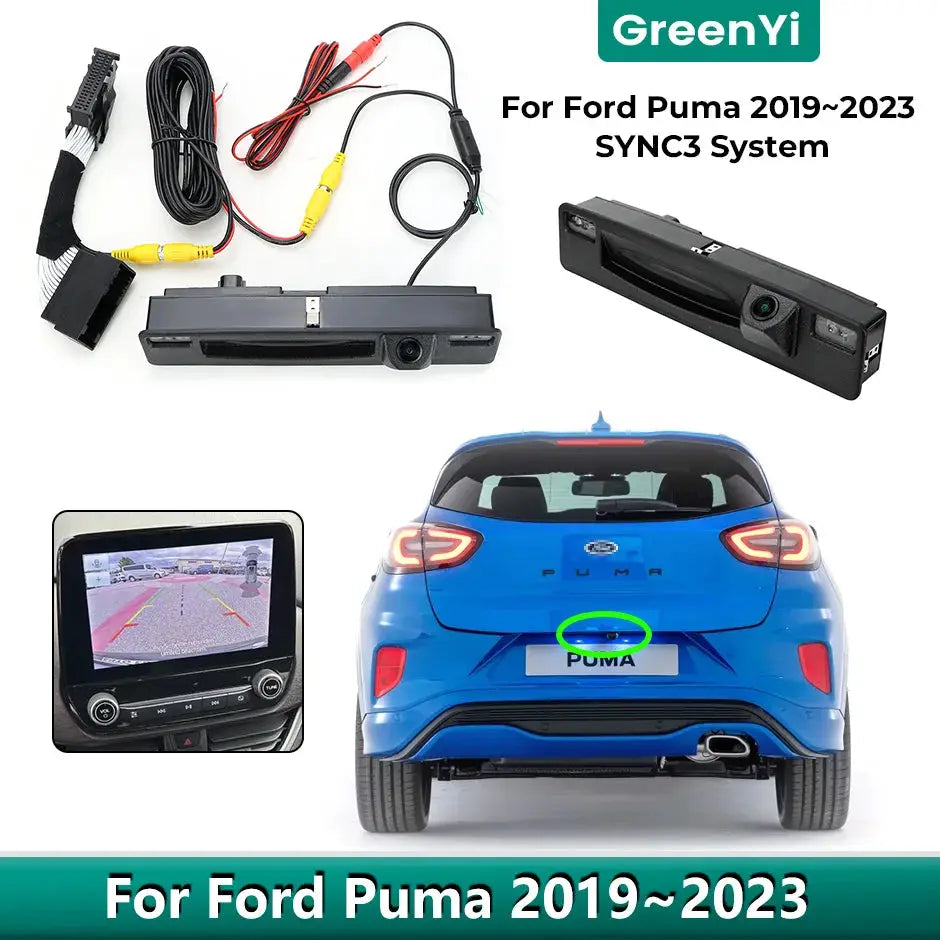 GreenYi HD Car Rear Trunk Handle Camera For Ford Fiesta MK8 HB Focus Mk4 2017~2022 Puma 2019~2023 SYNC 2 SYNC 3 OEM Plug 54Pin by InterCyprus Trading Ltd