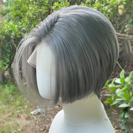 Dark Grey Bob Cut Lace Front Wig - Heat Resistant &amp; Glueless Design
