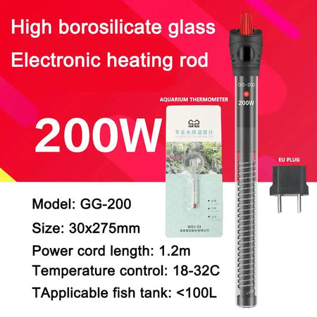 Aquarium Submersible Heater With Thermometer 220 240V GG 200