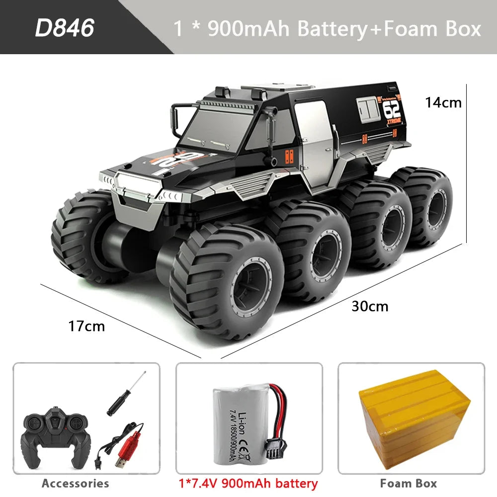 8x8 RC Car 8WD Off-road Amphibious Stunt Vehicle - Waterproof Racing Truck 1b black