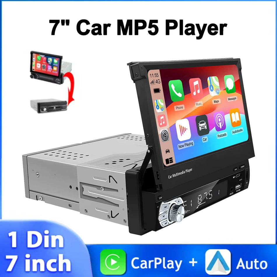 Stereo auto retractabil de 7 inci cu CarPlay și Android Auto, USB, Bluetooth, FM