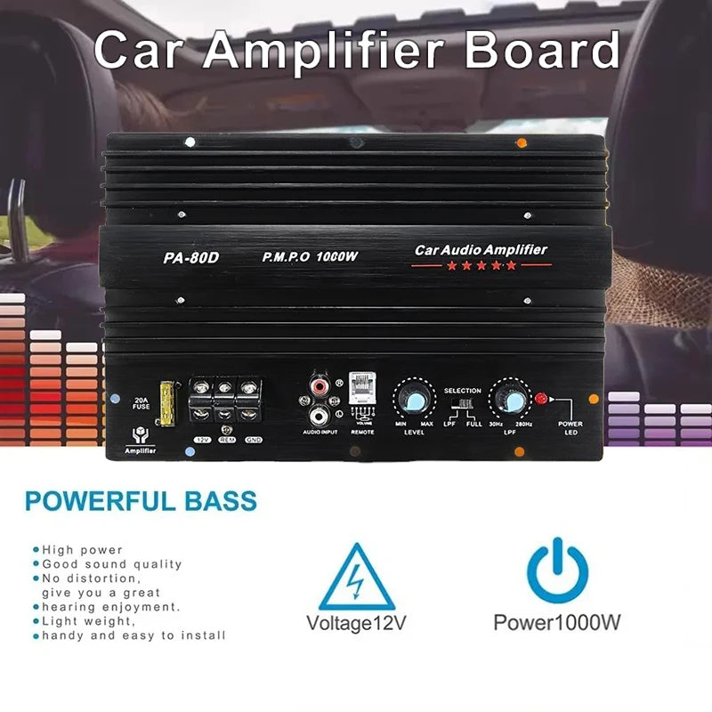 Placă Amplificator Universal pentru Mașină PA-80D, 12V 1000W Mono Audio pentru Mașină