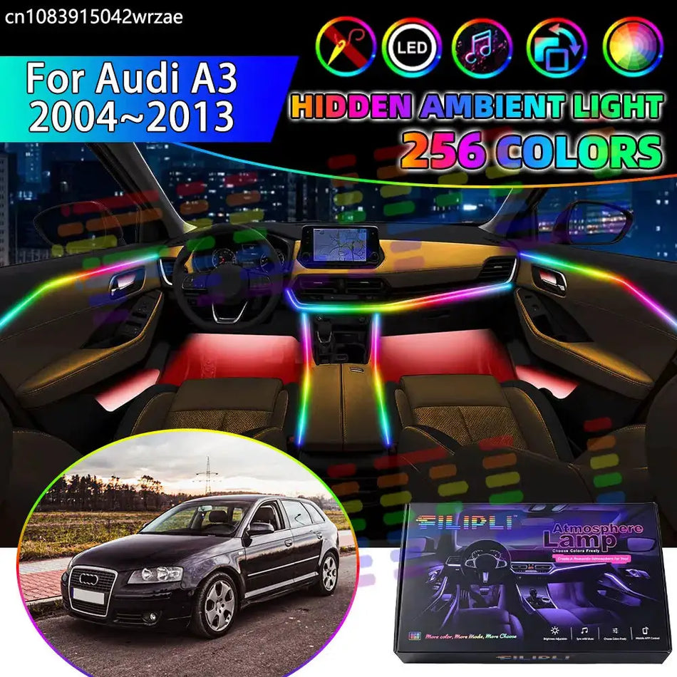 For Audi A3 2004~2013 8P MK2 2th RGB Car Interior Ambient Lights Strips Breathing Lighting Kit App Control LED strips Auto Parts by InterCyprus Trading Ltd