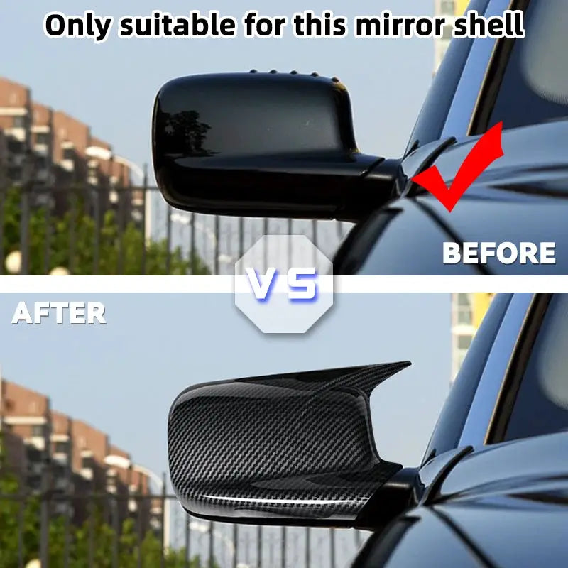 2Pcs Carbon Fiber&Glossy Black Side Mirror Cover For BMW 7 Series E65 E66 E67 E68 2001-2008 ABS Door Trim Cap by InterCyprus Trading Ltd