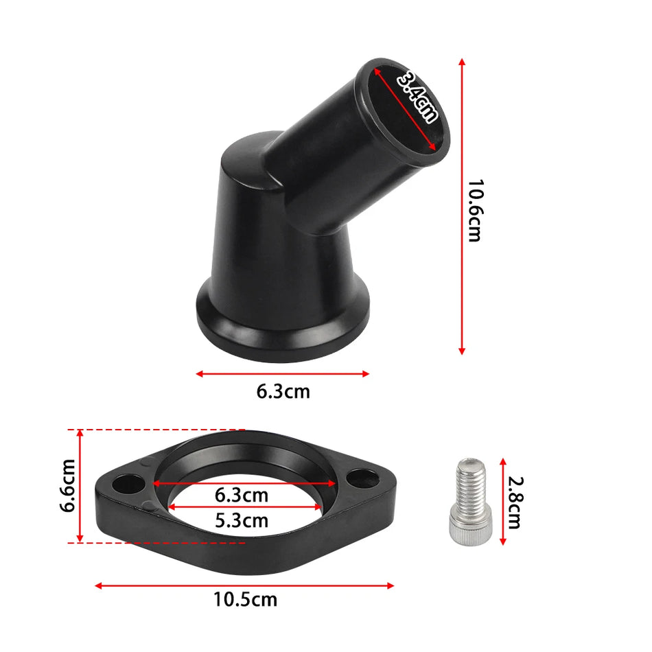 Thermostat Casing For Chevrolet SBC BBC, 45 Degree Water Neck Swivel, Aluminum Black