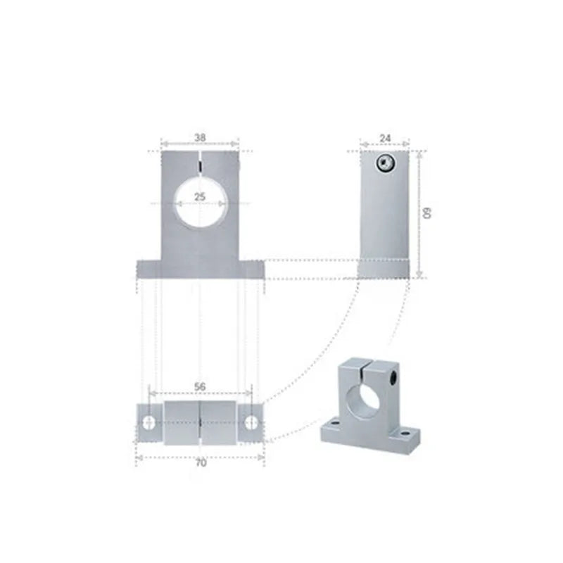 Aluminium Linear Motion Rail Clamping Rod Support Bracket 8-60mm